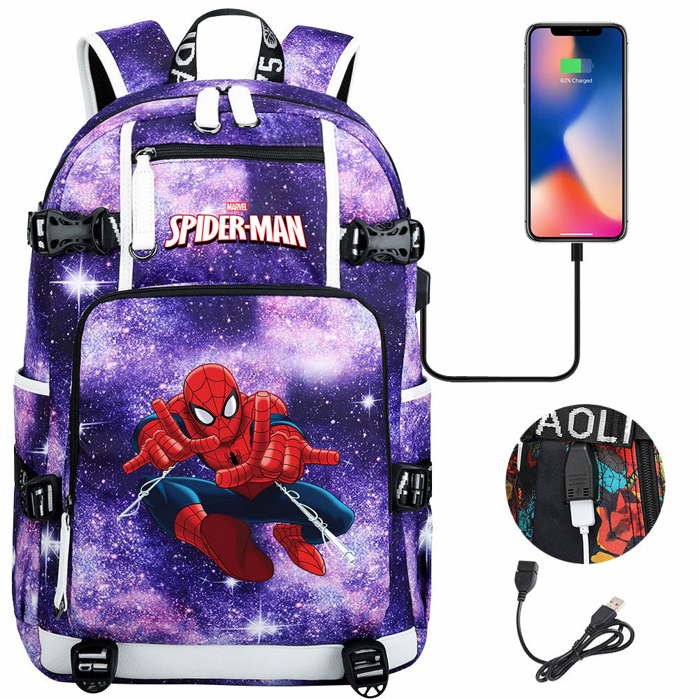 Spiderman Superhero Gwen Miles Morales  USB Charging Backpack School NoteBook Laptop Travel Bags