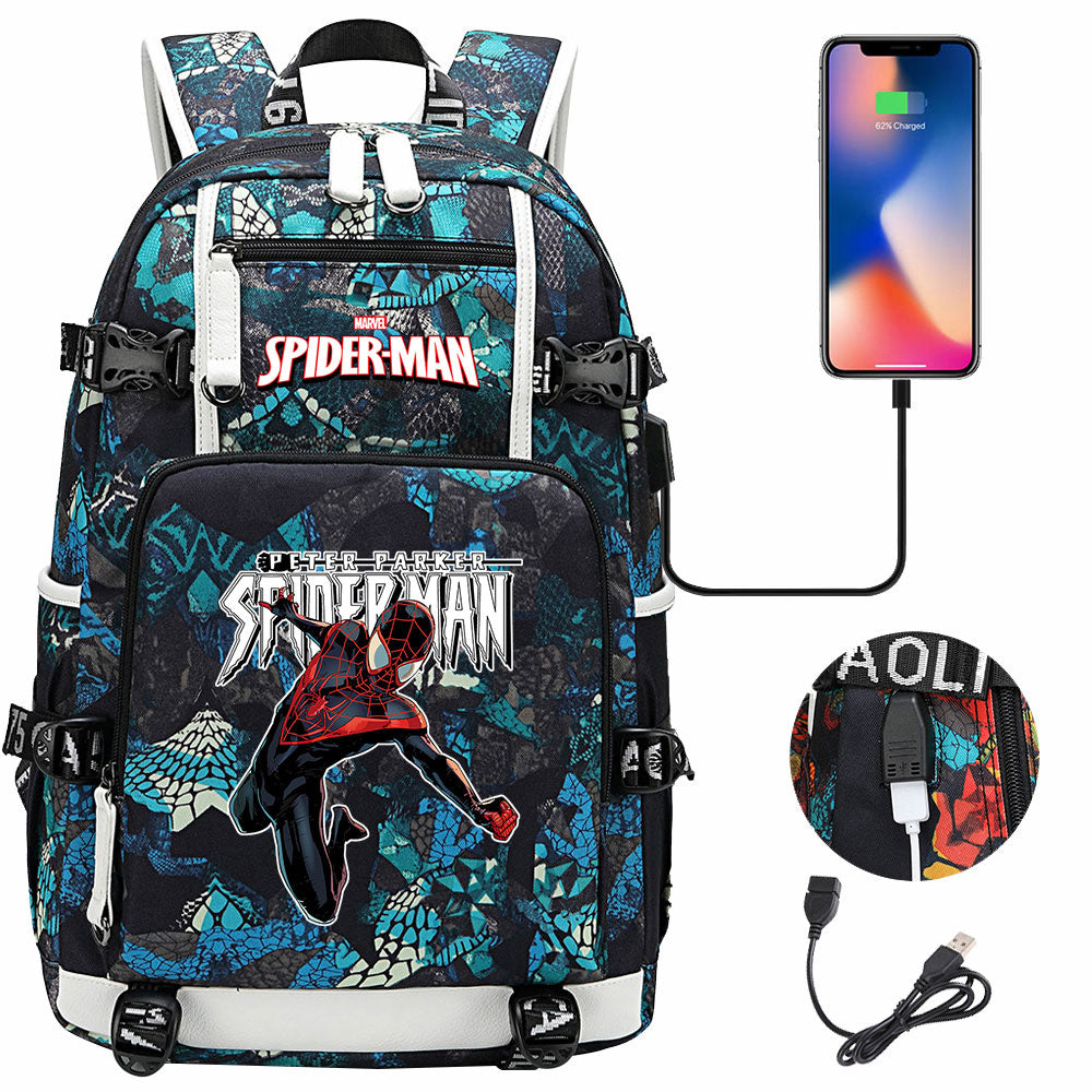 Spiderman Gwen Miles Morales  USB Charging Backpack School NoteBook Laptop Travel Bags