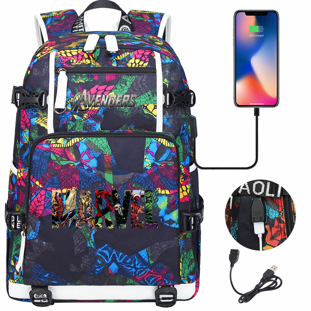 Avengers Superhero USB Charging Backpack School NoteBook Laptop Travel Bags