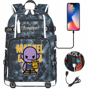 Avengers Superhero Iron Man Captain America Spiderman Hulk Thor Thanos USB Charging Backpack School NoteBook Laptop Travel Bags
