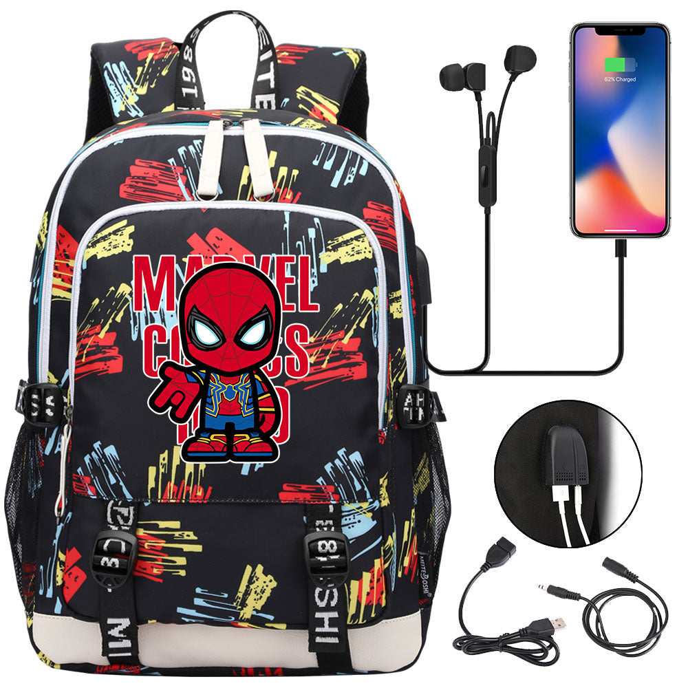 Spiderman Superhero USB Charging Backpack School Note Book Laptop Travel Bags