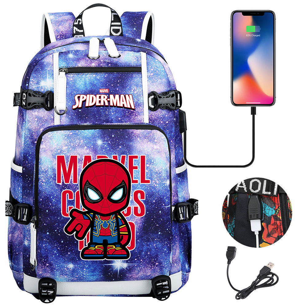 Spiderman Gwen Miles Morales  USB Charging Backpack School NoteBook Laptop Travel Bags