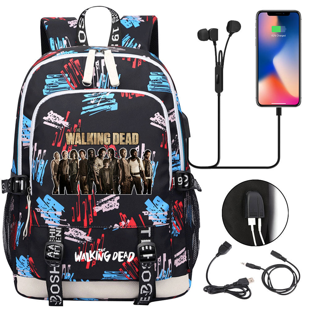 The Walking Dead USB Charging Backpack School Note Book Laptop Travel Bags