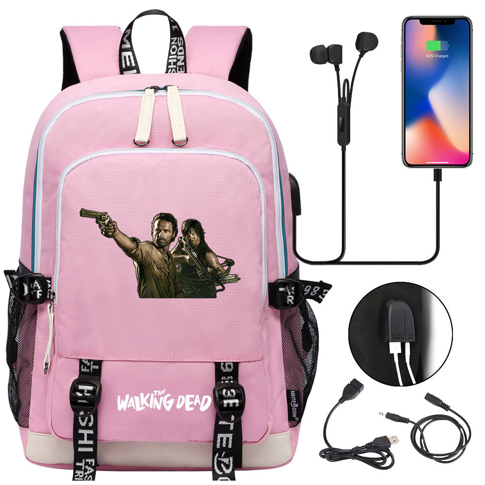 The Walking Dead USB Charging Backpack School Note Book Laptop Travel Bags