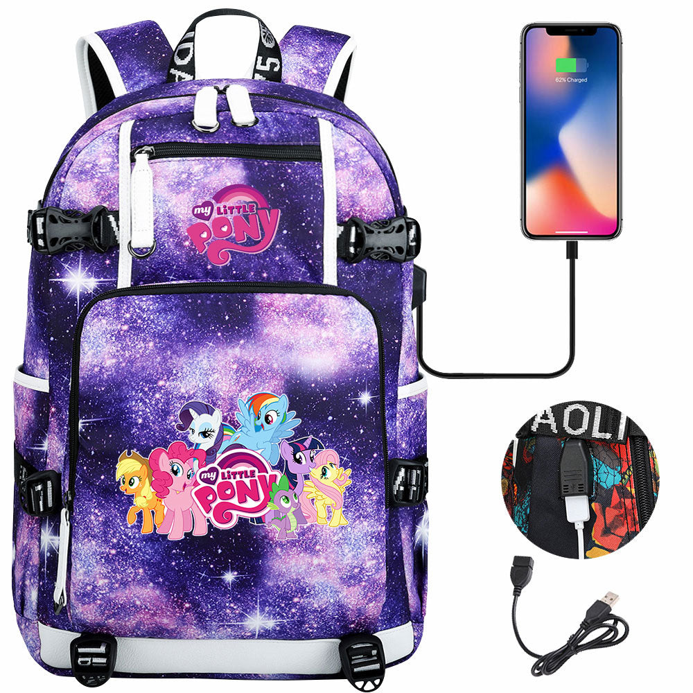 My Little Pony USB Charging Backpack School NoteBook Laptop Travel Bags