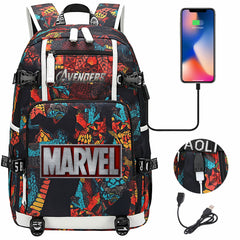 Avengers Superhero USB Charging Backpack School NoteBook Laptop Travel Bags