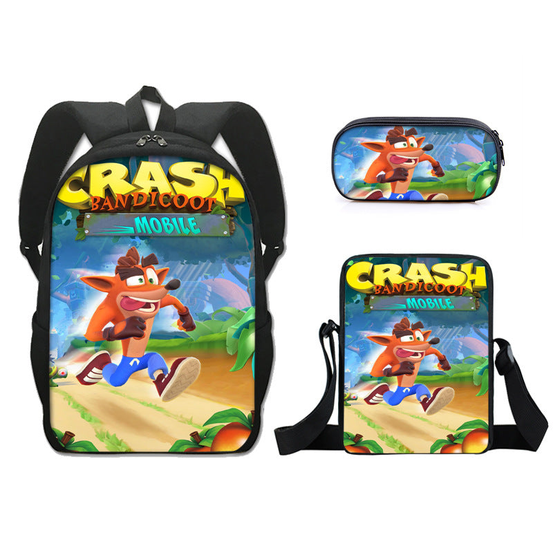 Crash Bandicoot Schoolbag Backpack Lunch Bag Pencil Case Set Gift for Kids Students