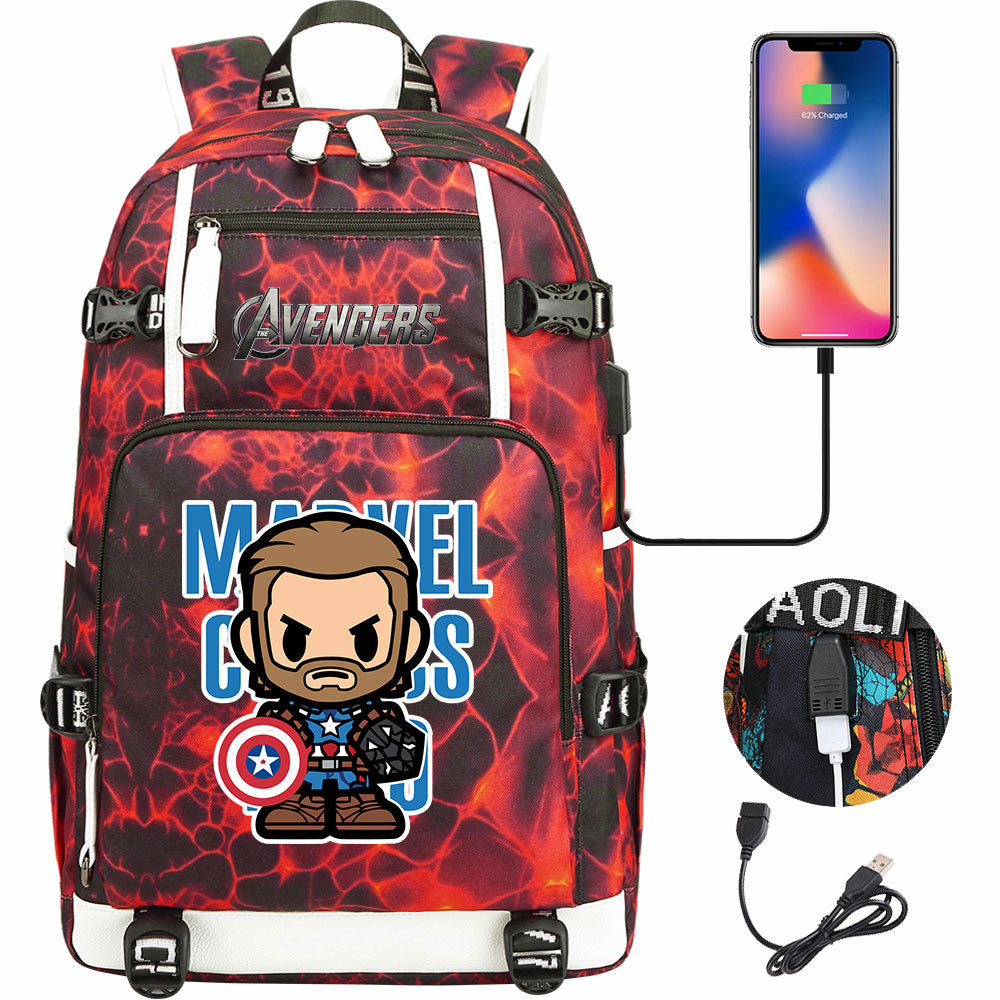 Avengers Superhero Iron Man Captain America Spiderman Hulk Thor Thanos USB Charging Backpack School NoteBook Laptop Travel Bags
