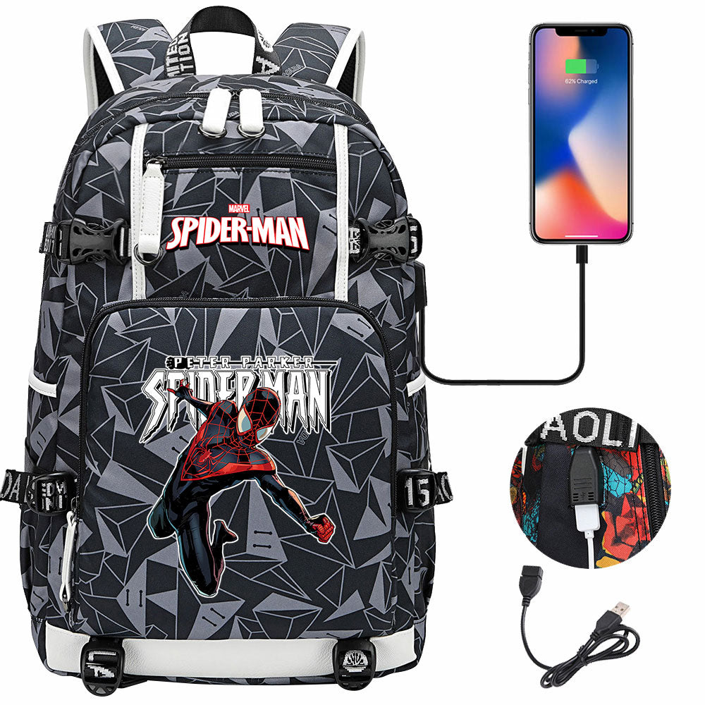 Spiderman Gwen Miles Morales  USB Charging Backpack School NoteBook Laptop Travel Bags