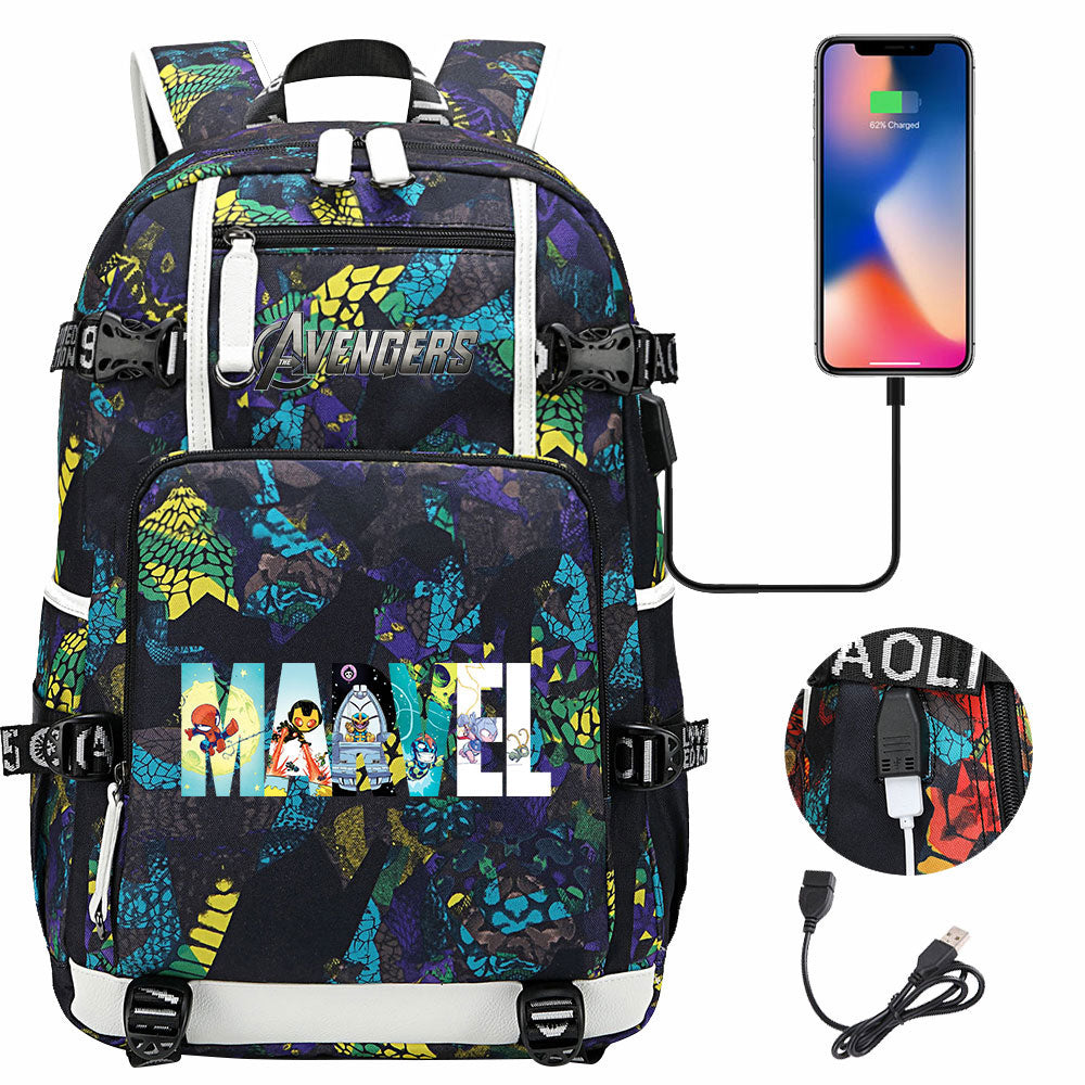Avengers Superhero USB Charging Backpack School NoteBook Laptop Travel Bags