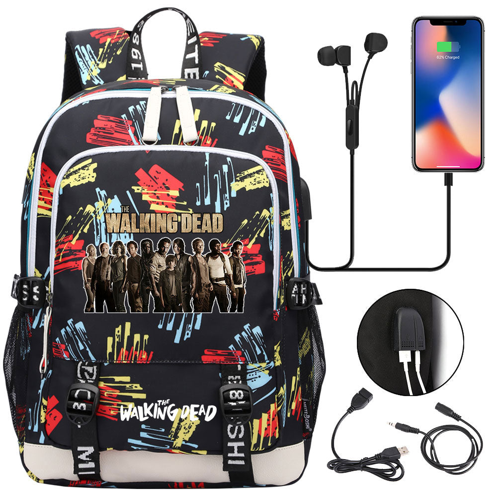 The Walking Dead USB Charging Backpack School Note Book Laptop Travel Bags
