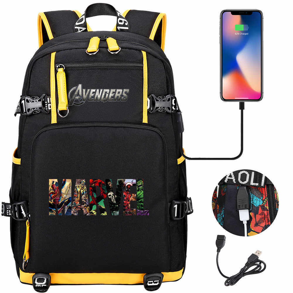 Avengers Superhero USB Charging Backpack School NoteBook Laptop Travel Bags