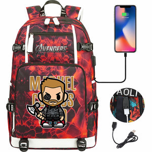Avengers Superhero Iron Man Captain America Spiderman Hulk Thor Thanos USB Charging Backpack School NoteBook Laptop Travel Bags