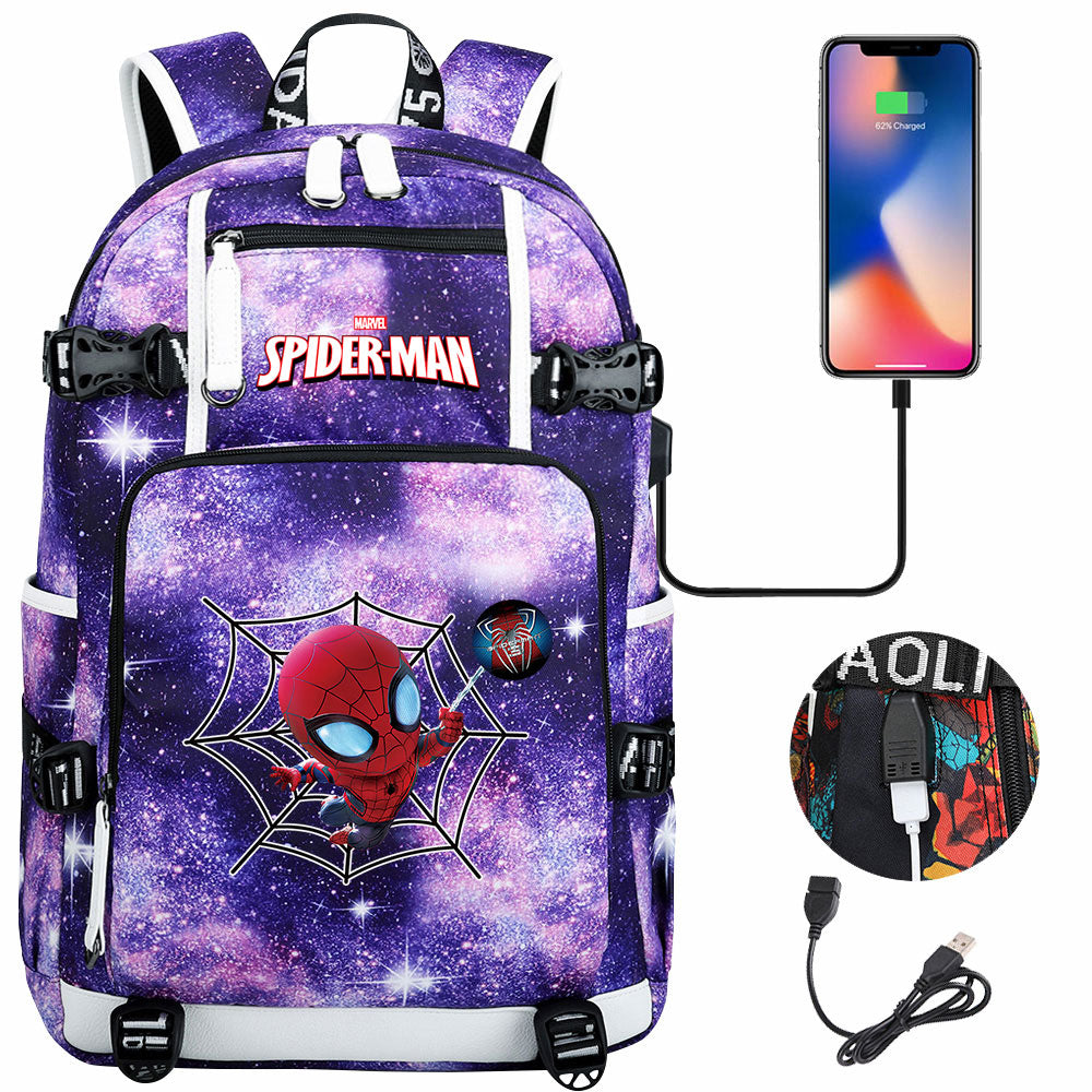 Spiderman Superhero Gwen Miles Morales  USB Charging Backpack School NoteBook Laptop Travel Bags