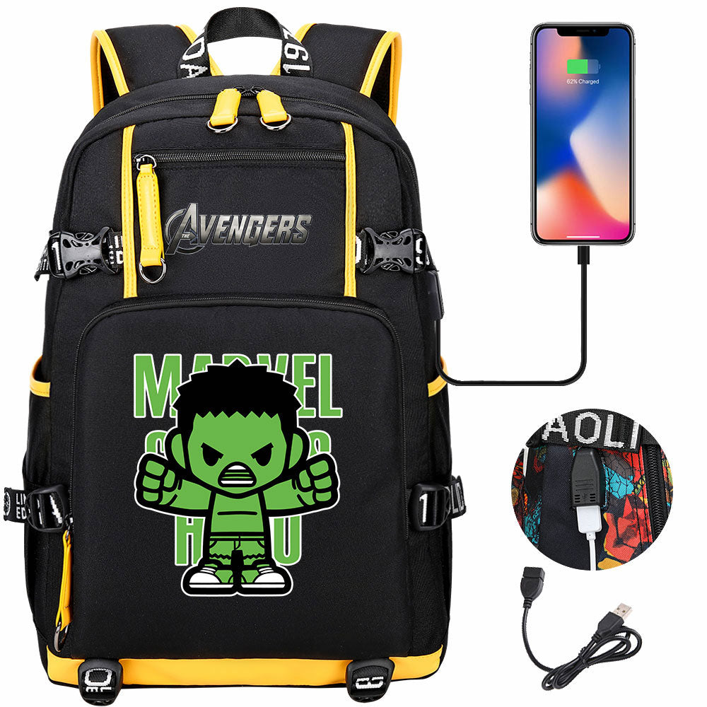 Avengers Superhero Iron Man Captain America Spiderman Hulk Thor Thanos USB Charging Backpack School NoteBook Laptop Travel Bags