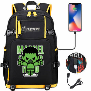 Avengers Superhero Iron Man Captain America Spiderman Hulk Thor Thanos USB Charging Backpack School NoteBook Laptop Travel Bags