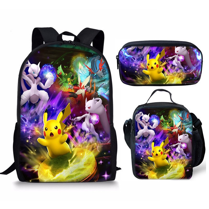 Pikachu Schoolbag Backpack Lunch Bag Pencil Case 3pcs Set Gift for Kids Students