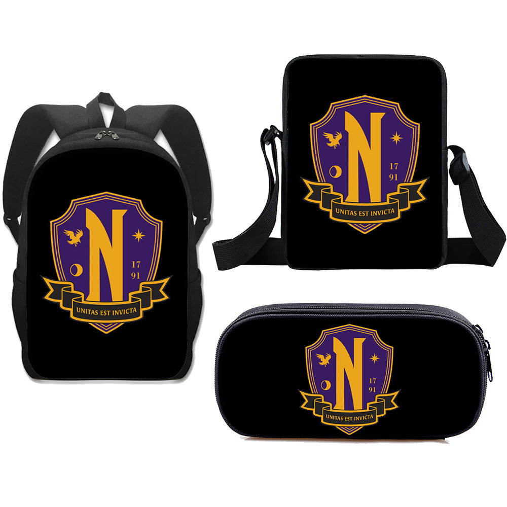 Wednesday Addams Schoolbag Backpack Lunch Bag Pencil Case 3pcs Set Gift for Kids Students