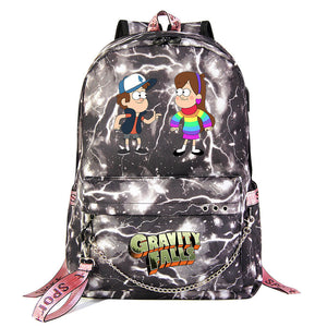 Gravity Falls USB Charging Backpack Shoolbag Notebook Bag Gifts for Kids Students