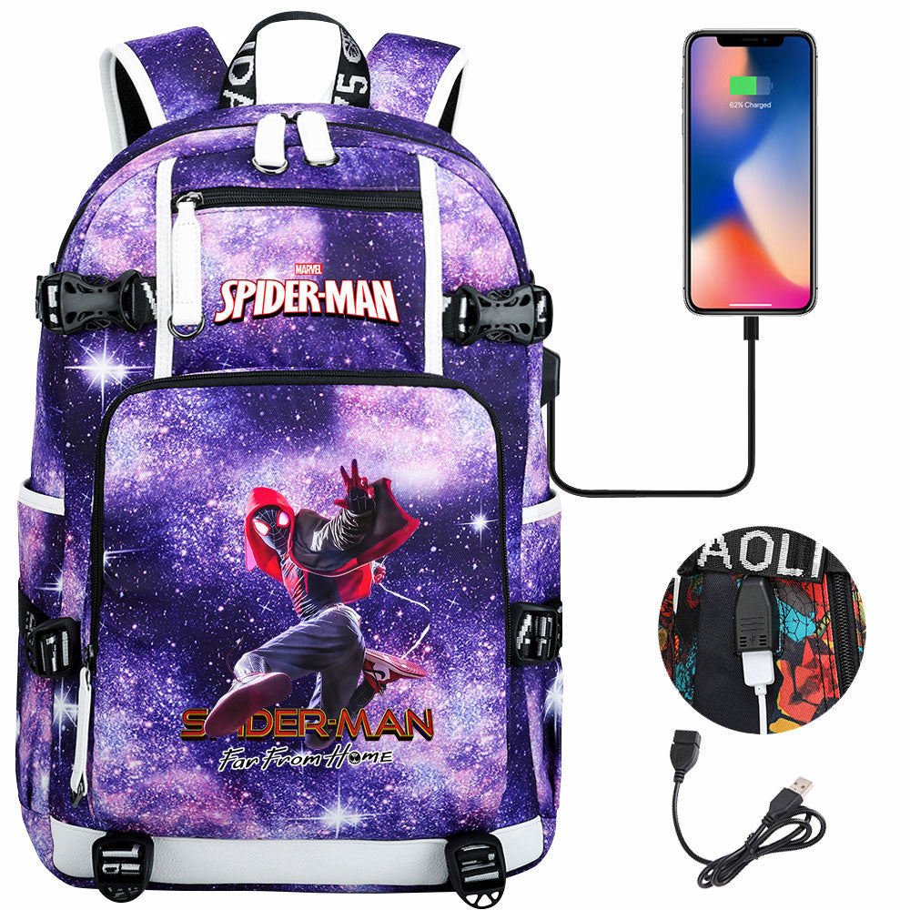 Spiderman Gwen Miles Morales  USB Charging Backpack School NoteBook Laptop Travel Bags