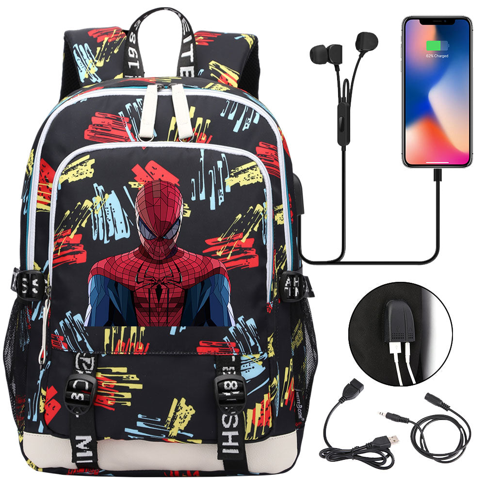 Spiderman Venom Superhero USB Charging Backpack School Note Book Laptop Travel Bags