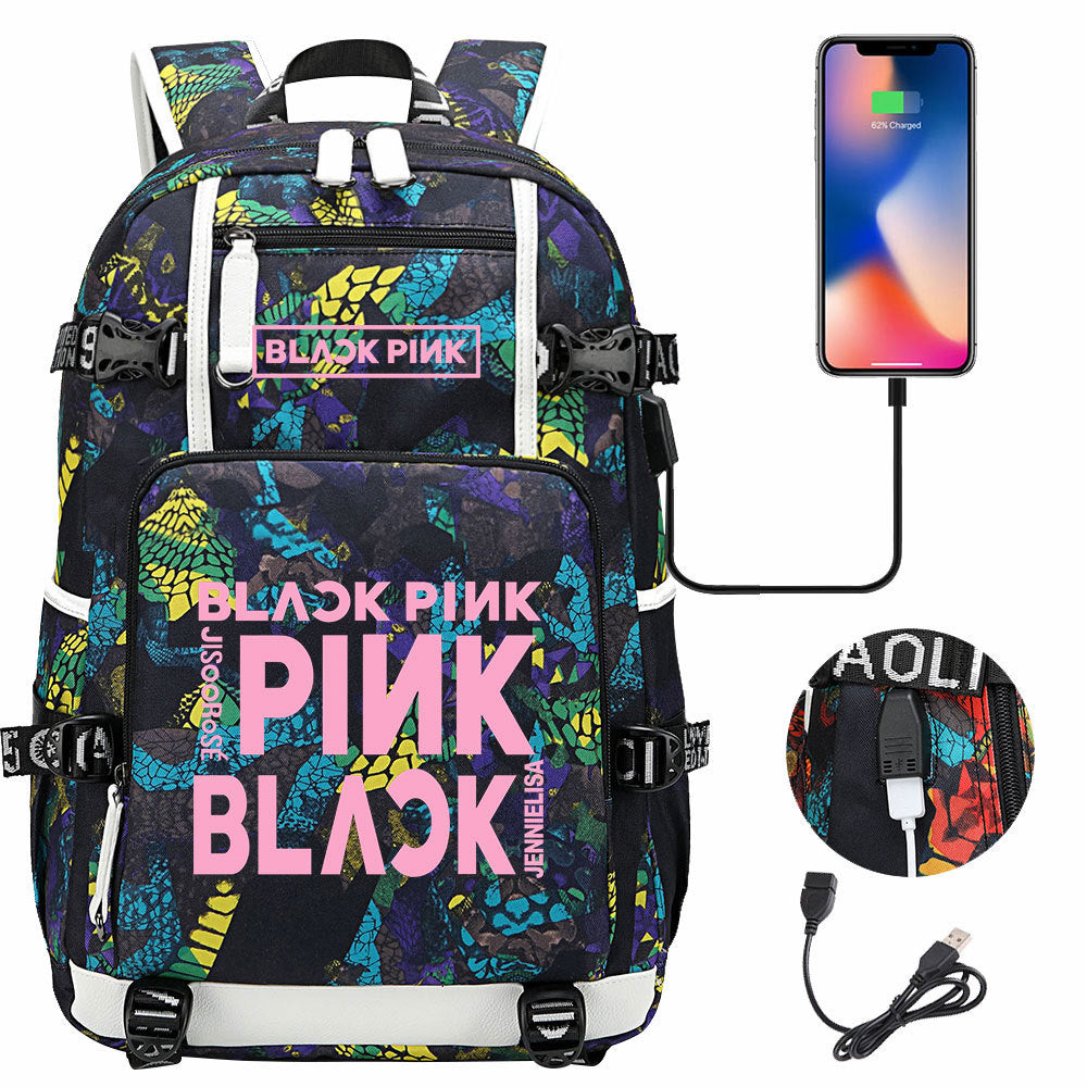 Kpop Blackpink USB Charging Backpack School NoteBook Laptop Travel Bags