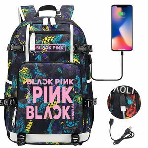 Kpop Blackpink USB Charging Backpack School NoteBook Laptop Travel Bags