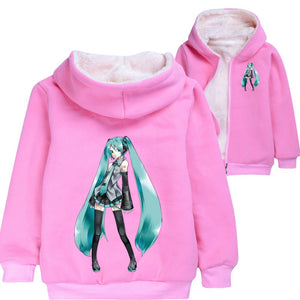 Hatsune Miku Pullover Hoodie Sweatshirt Autumn Winter Unisex Sweater Zipper Jacket for Kids Boy Girls