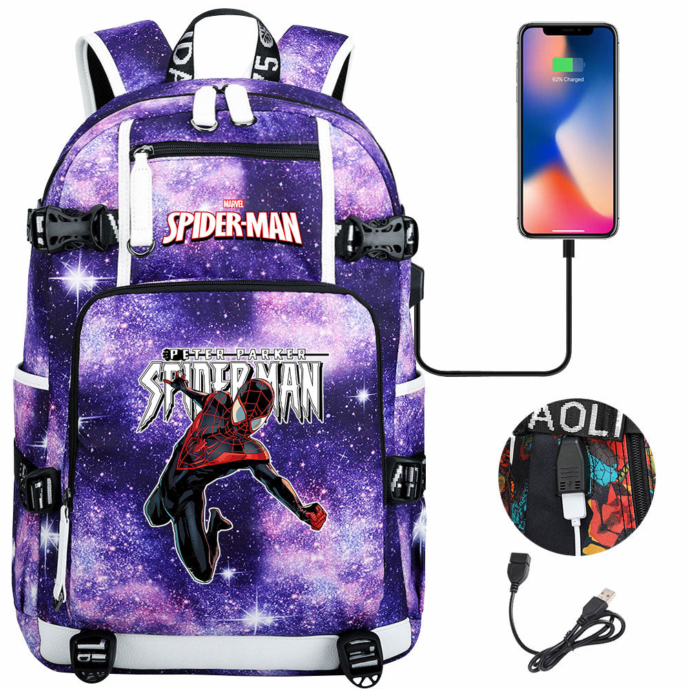 Spiderman Gwen Miles Morales  USB Charging Backpack School NoteBook Laptop Travel Bags