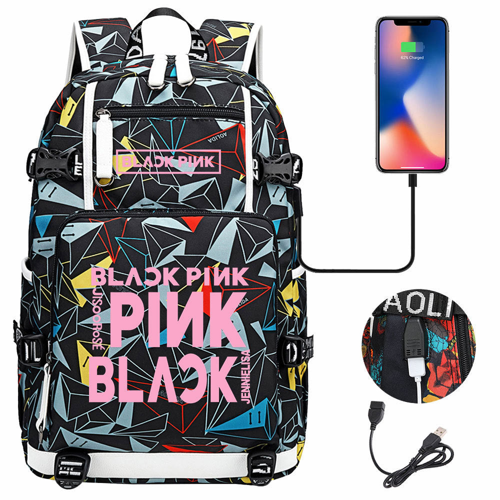 Kpop Blackpink USB Charging Backpack School NoteBook Laptop Travel Bags