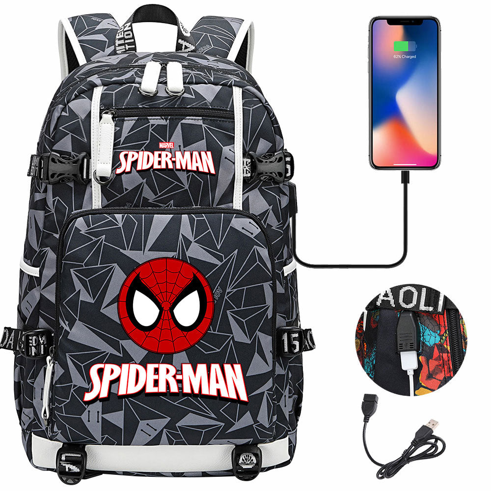 Spiderman Superhero Gwen Miles Morales  USB Charging Backpack School NoteBook Laptop Travel Bags
