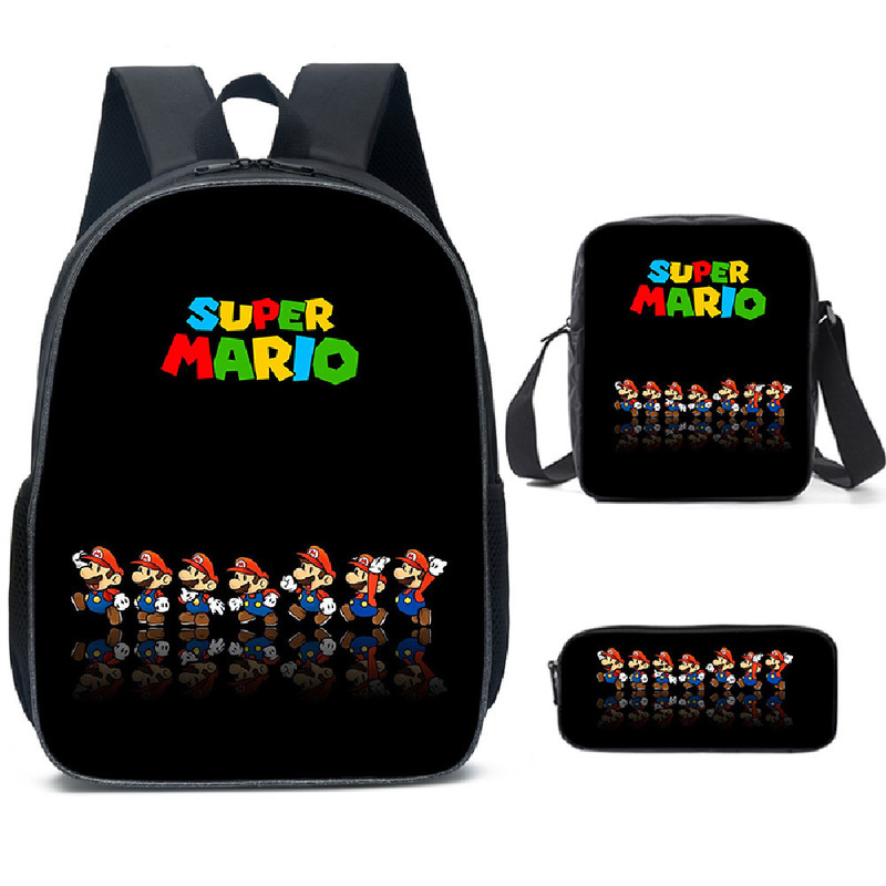 Super Mario Schoolbag Backpack Lunch Bag Pencil Case Set Gift for Kids Students