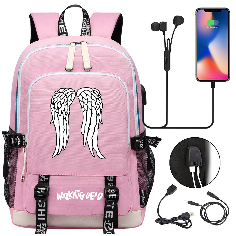 The Walking Dead USB Charging Backpack School Note Book Laptop Travel Bags