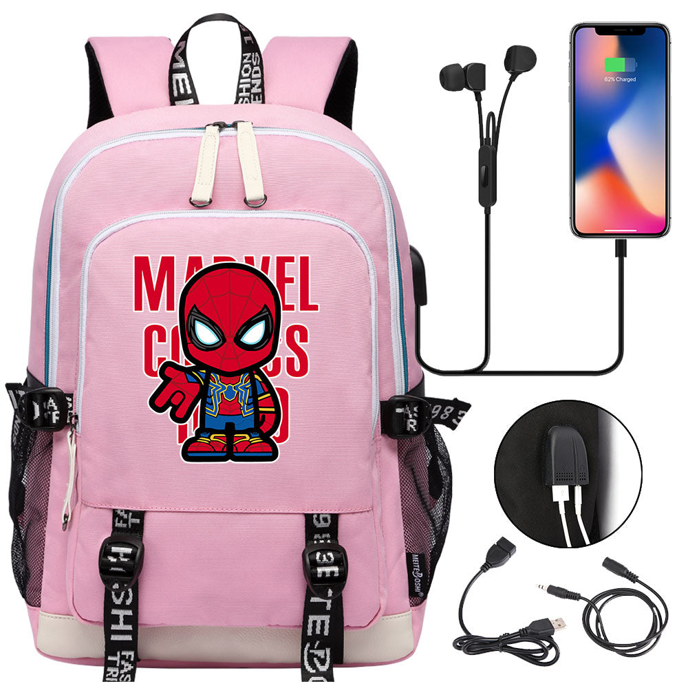 Spiderman Superhero USB Charging Backpack School Note Book Laptop Travel Bags