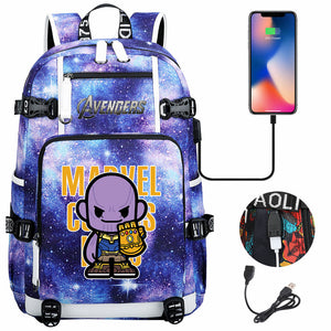 Avengers Superhero Iron Man Captain America Spiderman Hulk Thor Thanos USB Charging Backpack School NoteBook Laptop Travel Bags