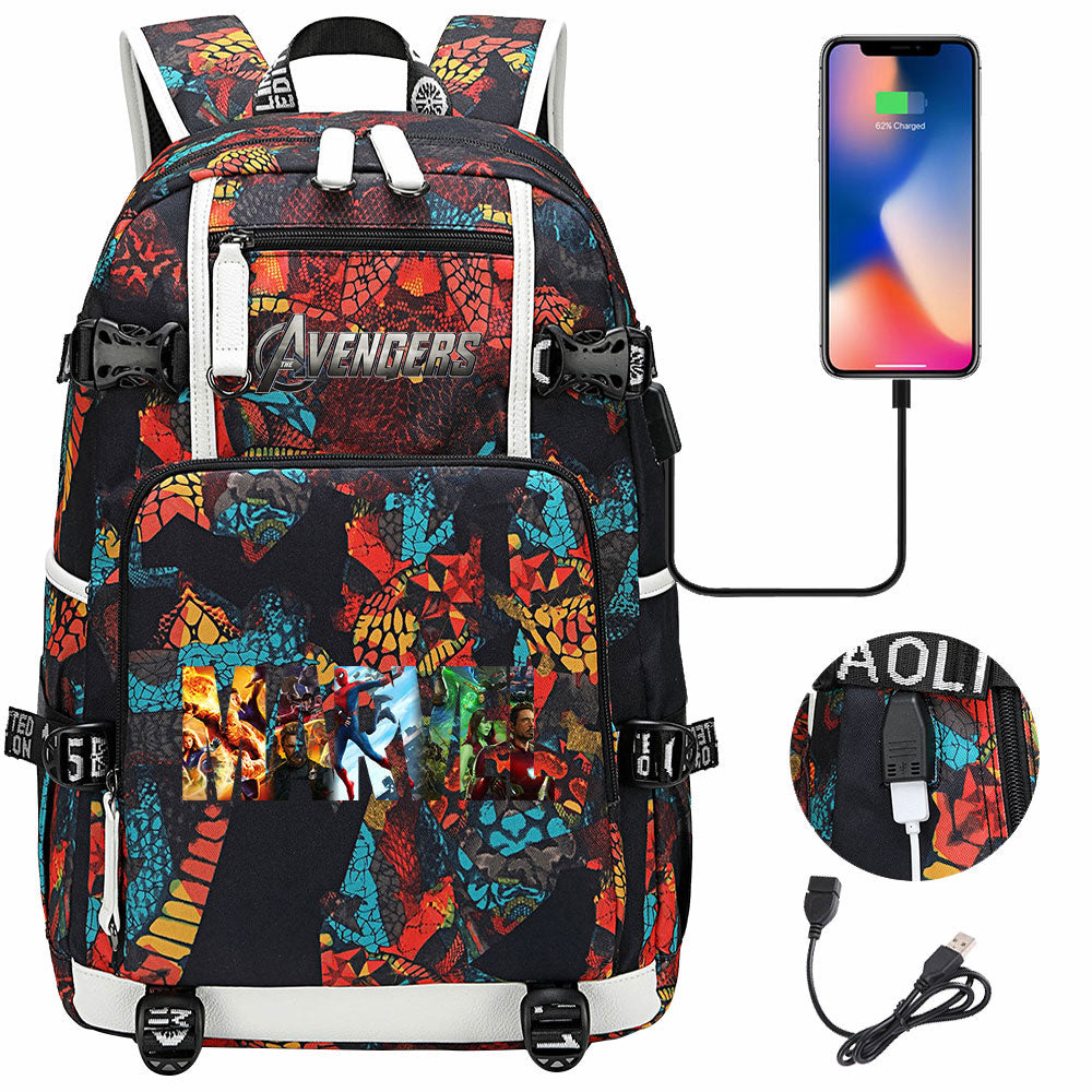 Avengers Superhero USB Charging Backpack School NoteBook Laptop Travel Bags