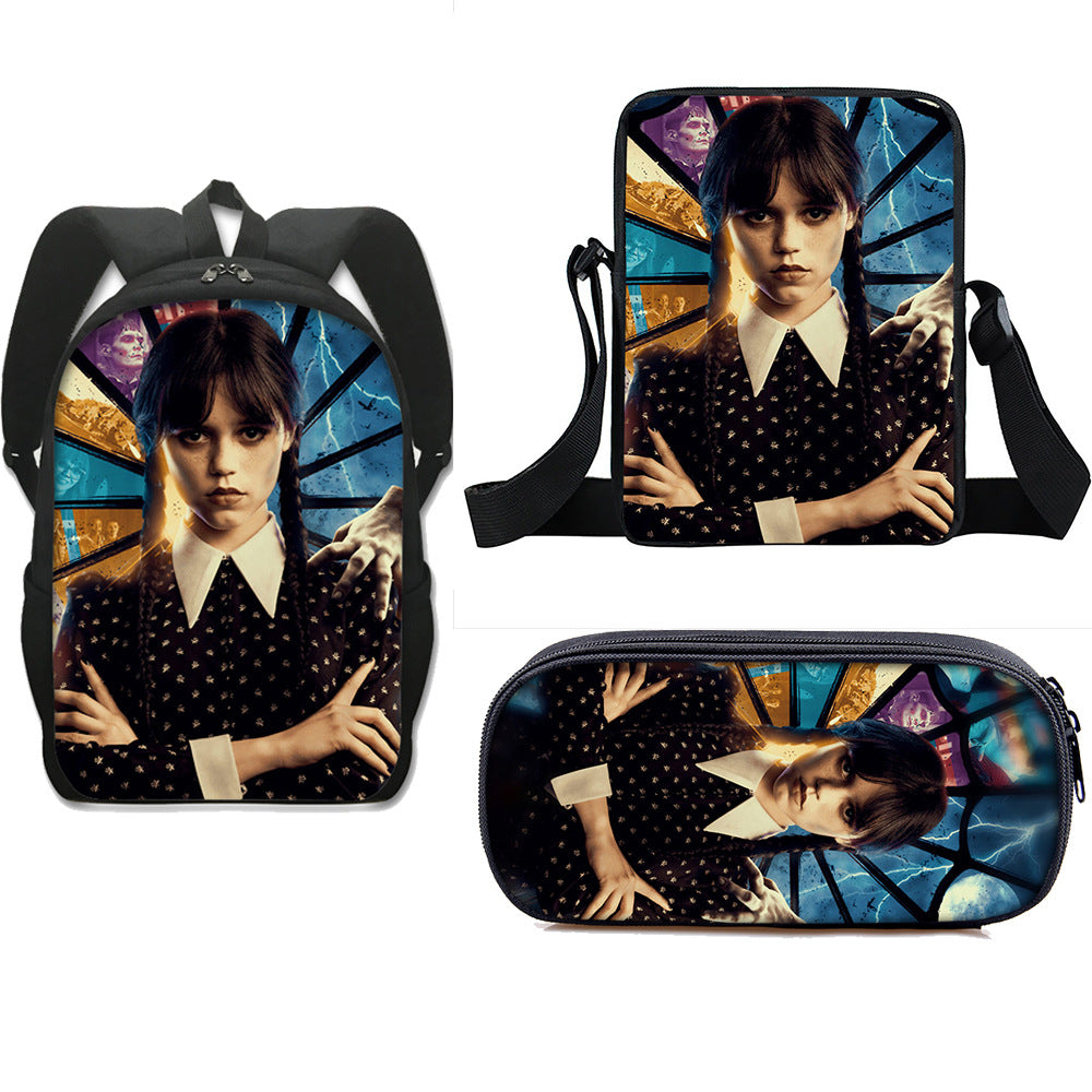 Wednesday Addams Schoolbag Backpack Lunch Bag Pencil Case 3pcs Set Gift for Kids Students