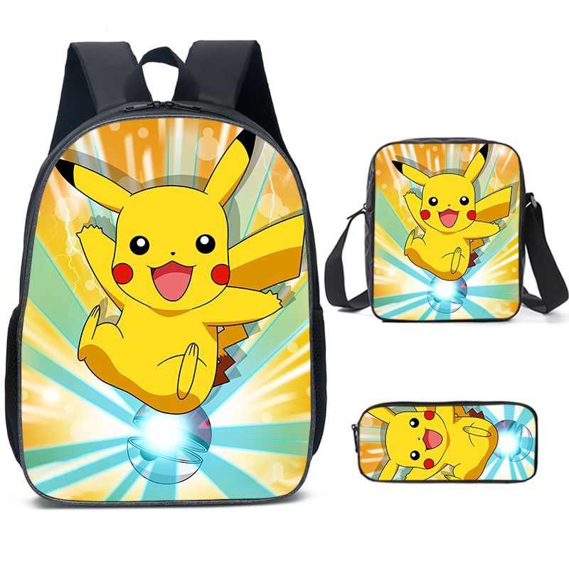 Pokemon Pikachu Schoolbag Backpack Lunch Bag Pencil Case Set Gift for Kids Students