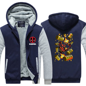 Deadpool Superhero Hoodie Jacket Autumn Winter Unisex Zipper Sweatershirt Warm Coat
