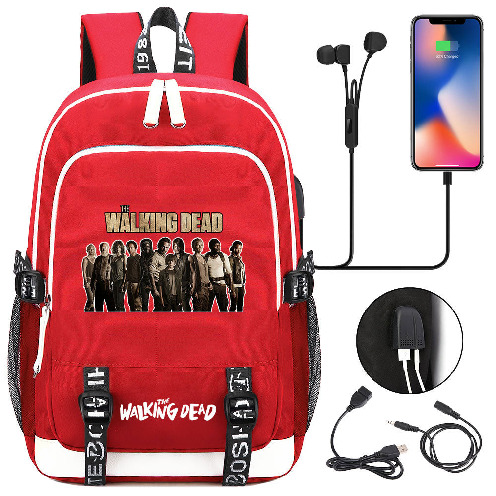 The Walking Dead USB Charging Backpack School Note Book Laptop Travel Bags