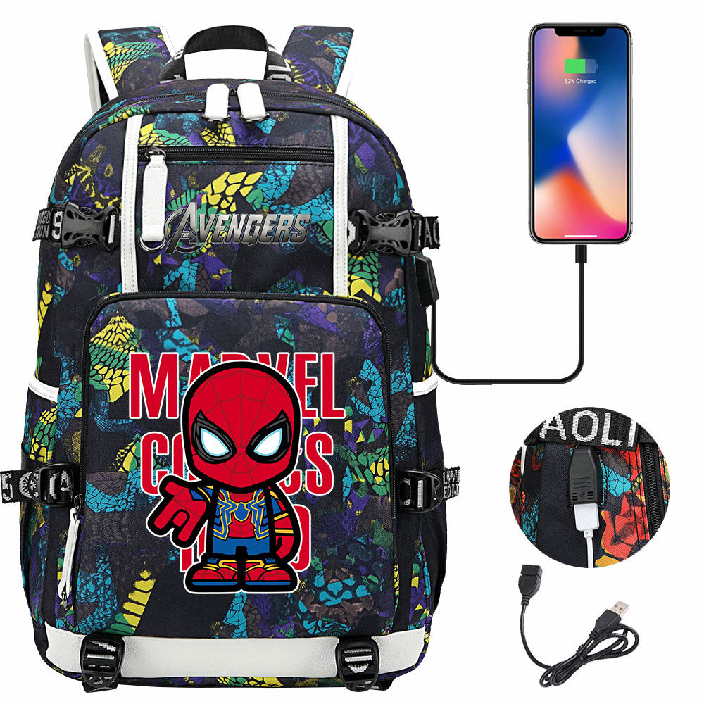 Avengers Superhero Iron Man Captain America Spiderman Hulk Thor Thanos USB Charging Backpack School NoteBook Laptop Travel Bags
