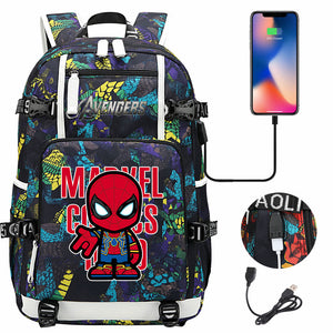 Avengers Superhero Iron Man Captain America Spiderman Hulk Thor Thanos USB Charging Backpack School NoteBook Laptop Travel Bags