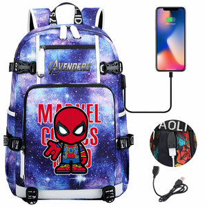 Avengers Superhero Iron Man Captain America Spiderman Hulk Thor Thanos USB Charging Backpack School NoteBook Laptop Travel Bags