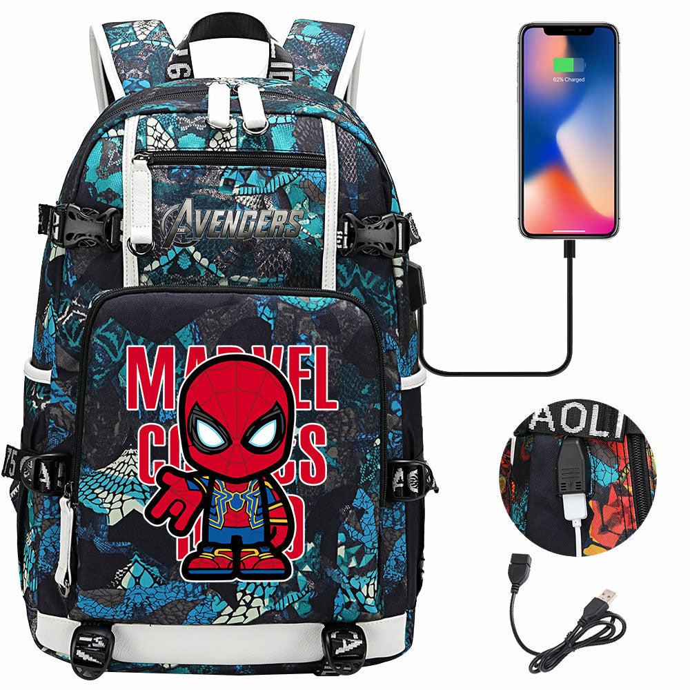Avengers Superhero Iron Man Captain America Spiderman Hulk Thor Thanos USB Charging Backpack School NoteBook Laptop Travel Bags