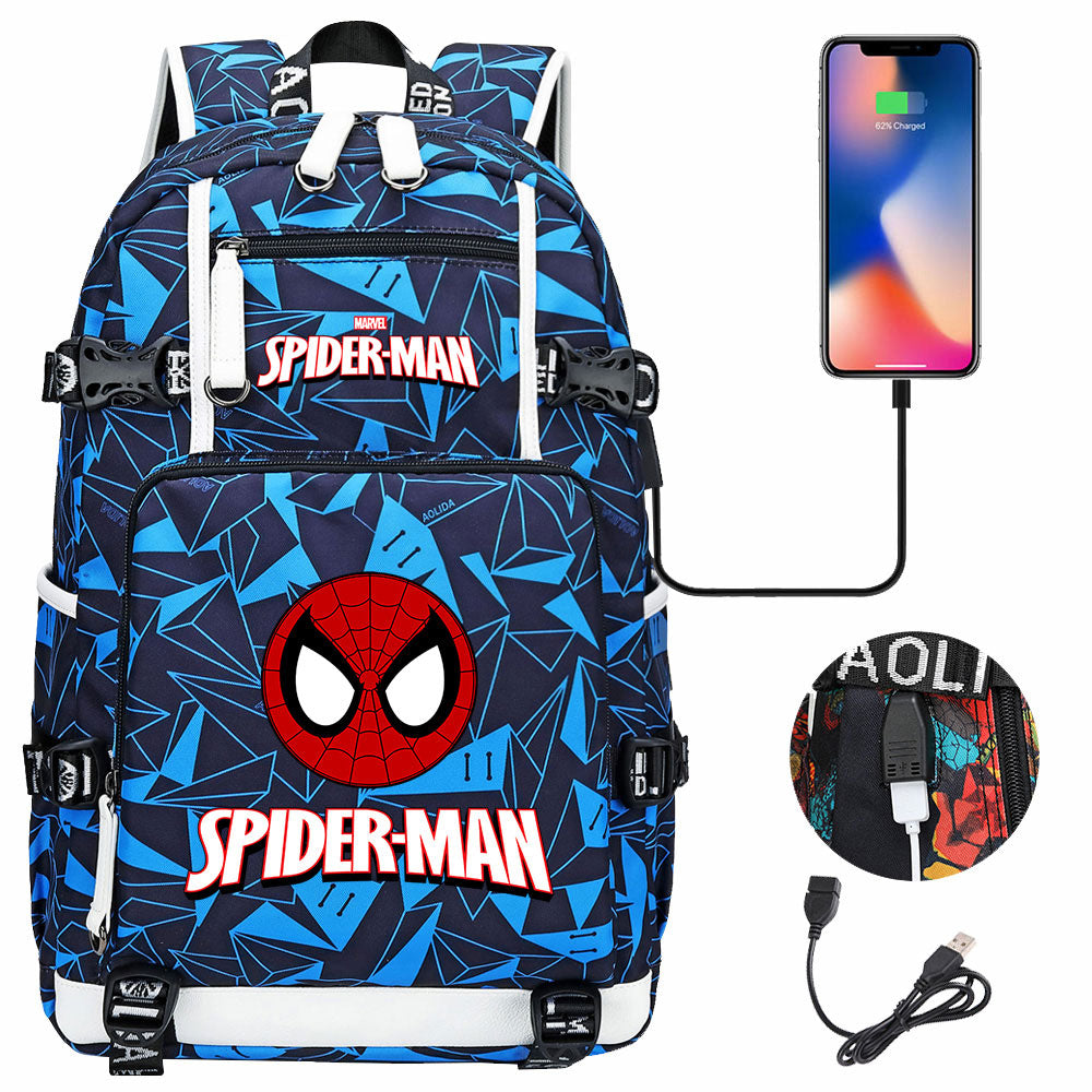 Spiderman Superhero Gwen Miles Morales  USB Charging Backpack School NoteBook Laptop Travel Bags