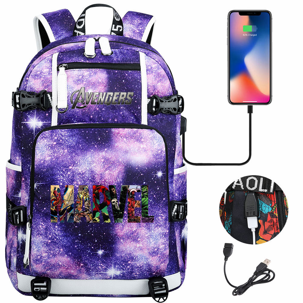 Avengers Superhero USB Charging Backpack School NoteBook Laptop Travel Bags