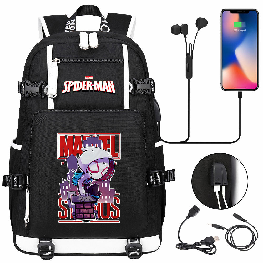 Spiderman Gwen Miles Morales  USB Charging Backpack School NoteBook Laptop Travel Bags