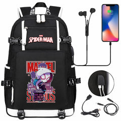 Spiderman Gwen Miles Morales  USB Charging Backpack School NoteBook Laptop Travel Bags