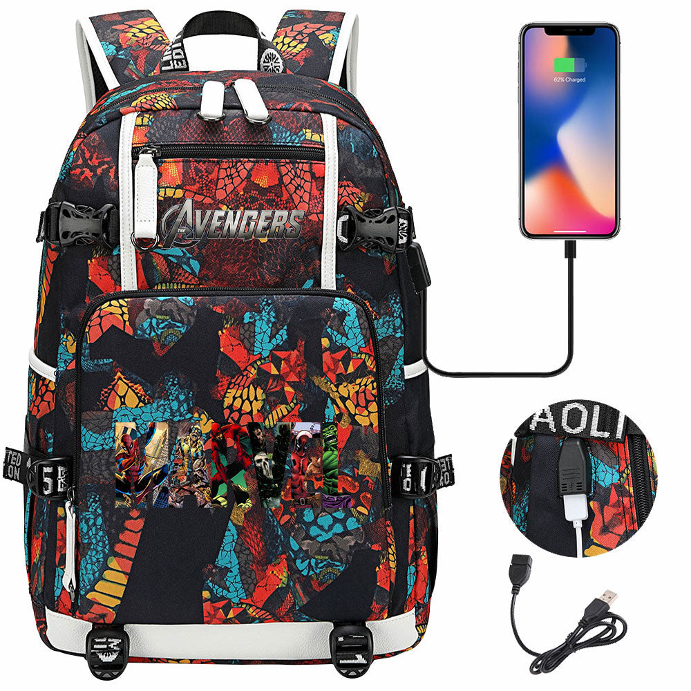 Avengers Superhero USB Charging Backpack School NoteBook Laptop Travel Bags