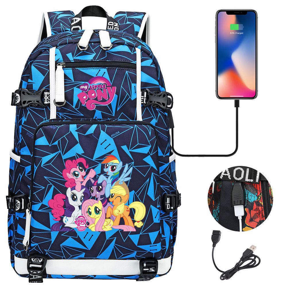 My Little Pony USB Charging Backpack School NoteBook Laptop Travel Bags